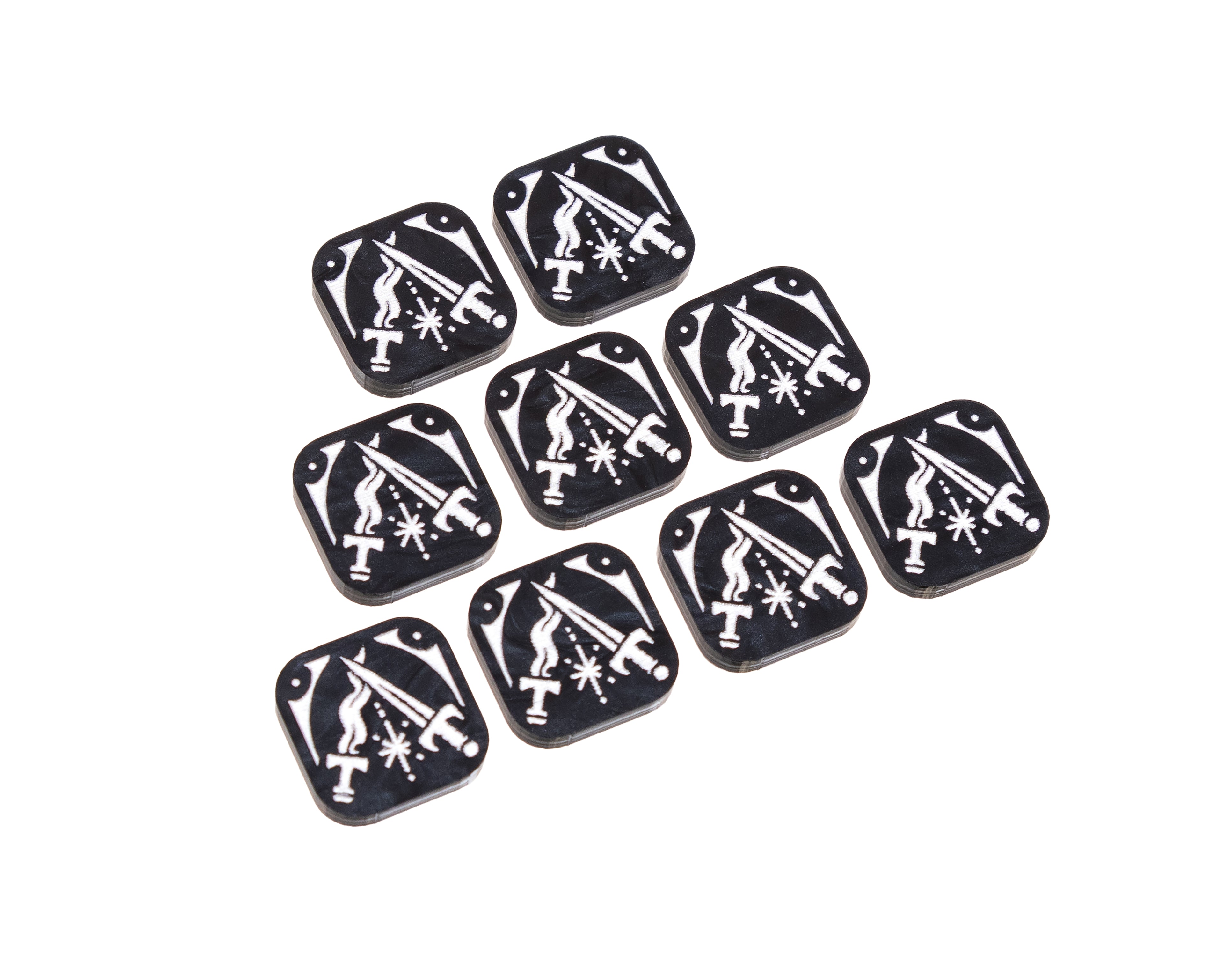 Two daggers painted white on black marble represent Valor.