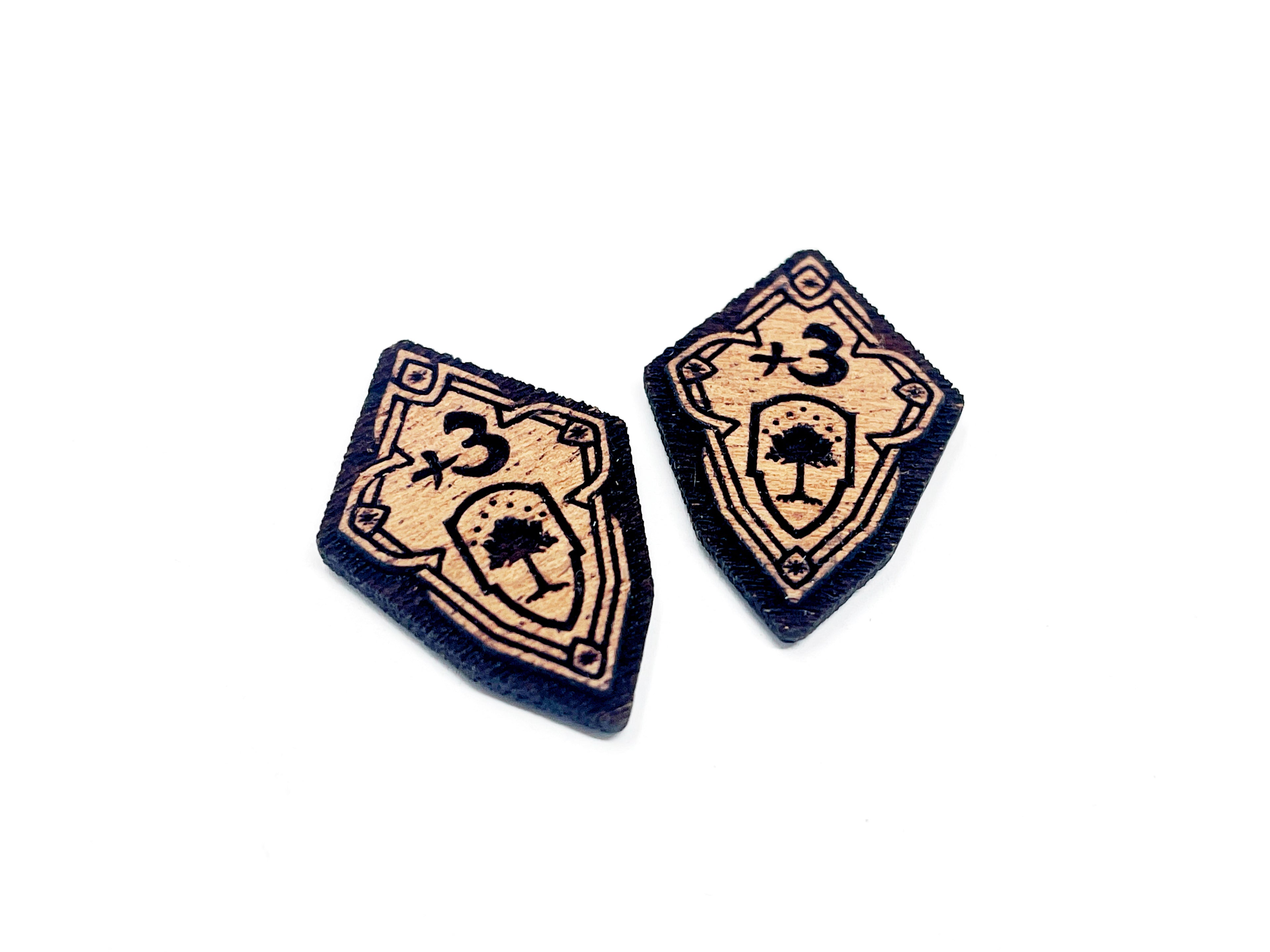 +3/4 Defence Stat Boost Modifier Tokens - Solid Mahogany
