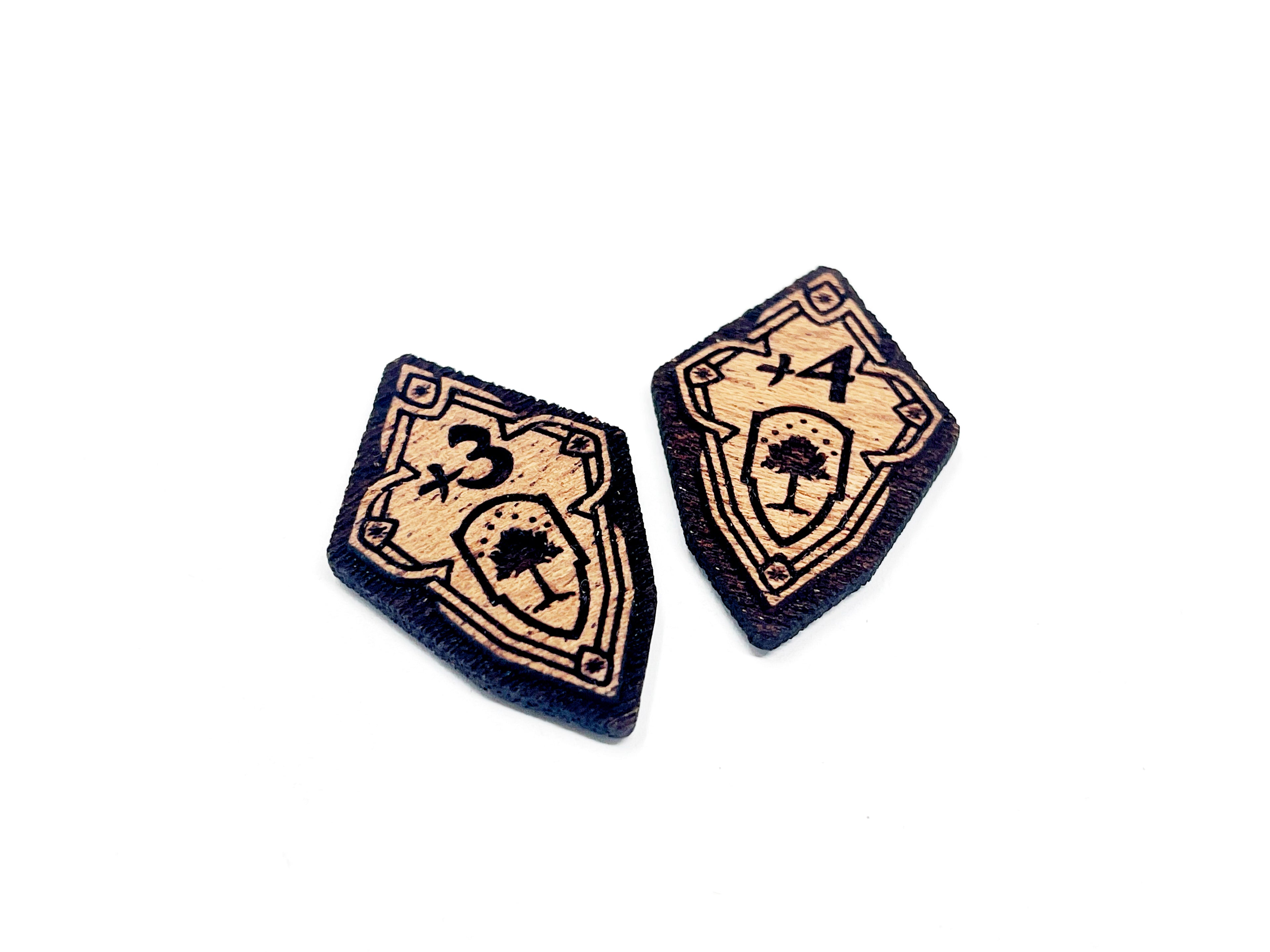 +3/4 Defence Stat Boost Modifier Tokens - Solid Mahogany