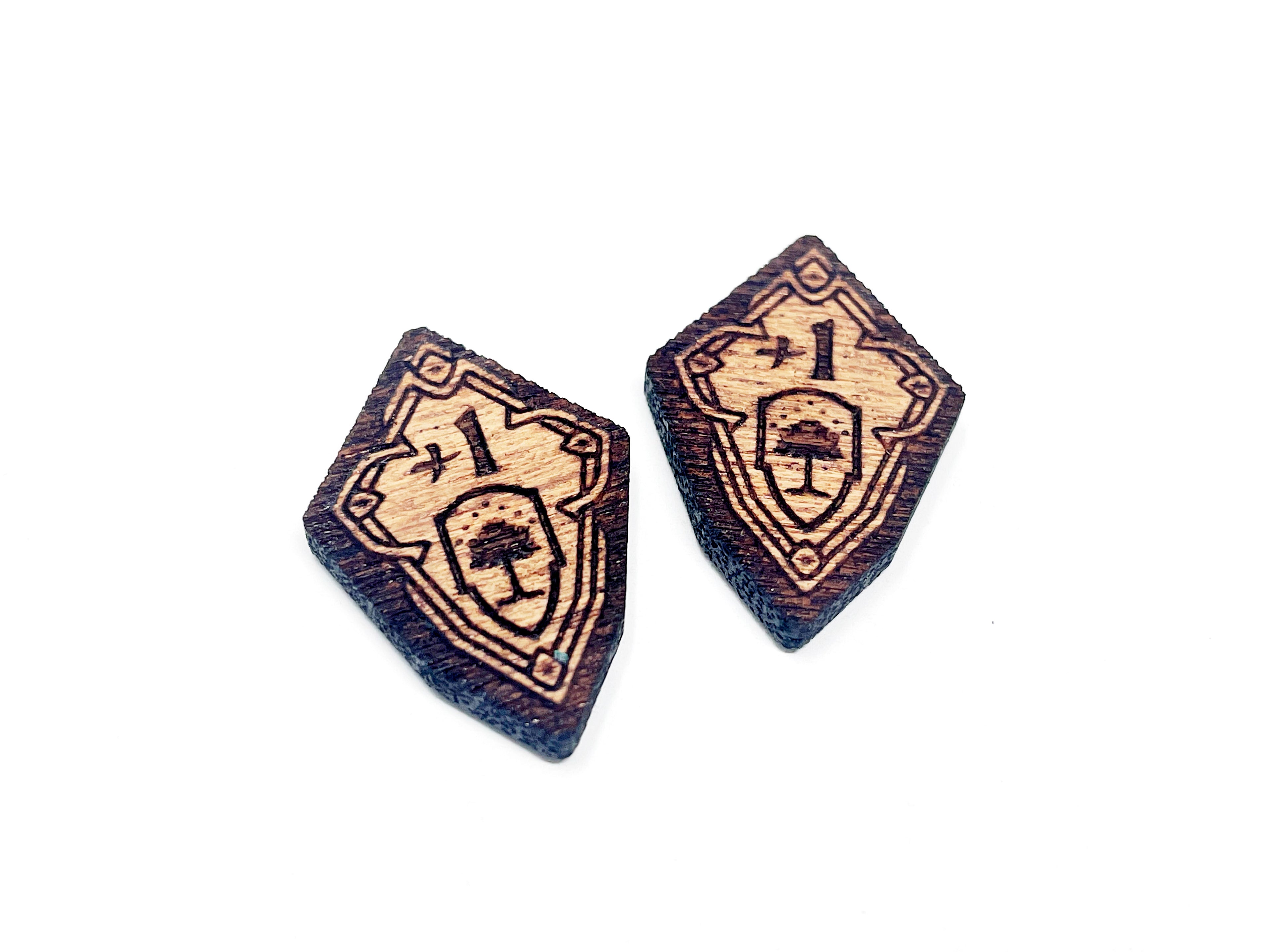 +1/2 Defence Stat Boost Modifier Tokens - Solid Mahogany
