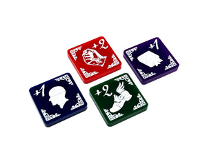 4 x Stat Boost Tokens (colour) for Arkham Horror LCG (double sided)