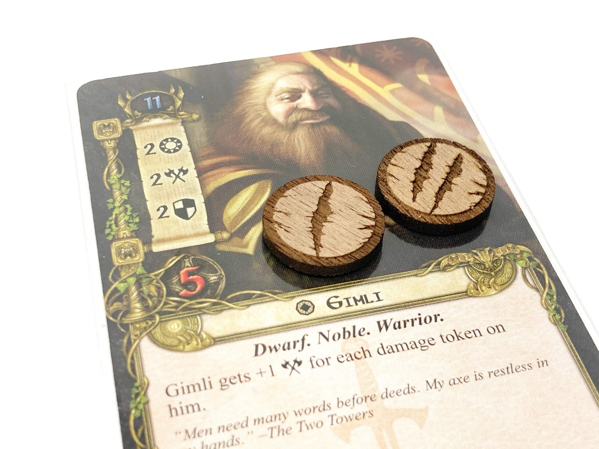 5 x Damage Tokens for Lord Of The Rings LCG, Solid Mahogany (double sided)