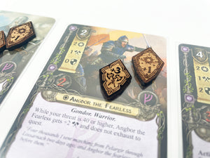 2 x Willpower 1/2 Stat Boost Modifier Tokens - Lord Of The Rings LCG, Solid Mahogany (double sided)
