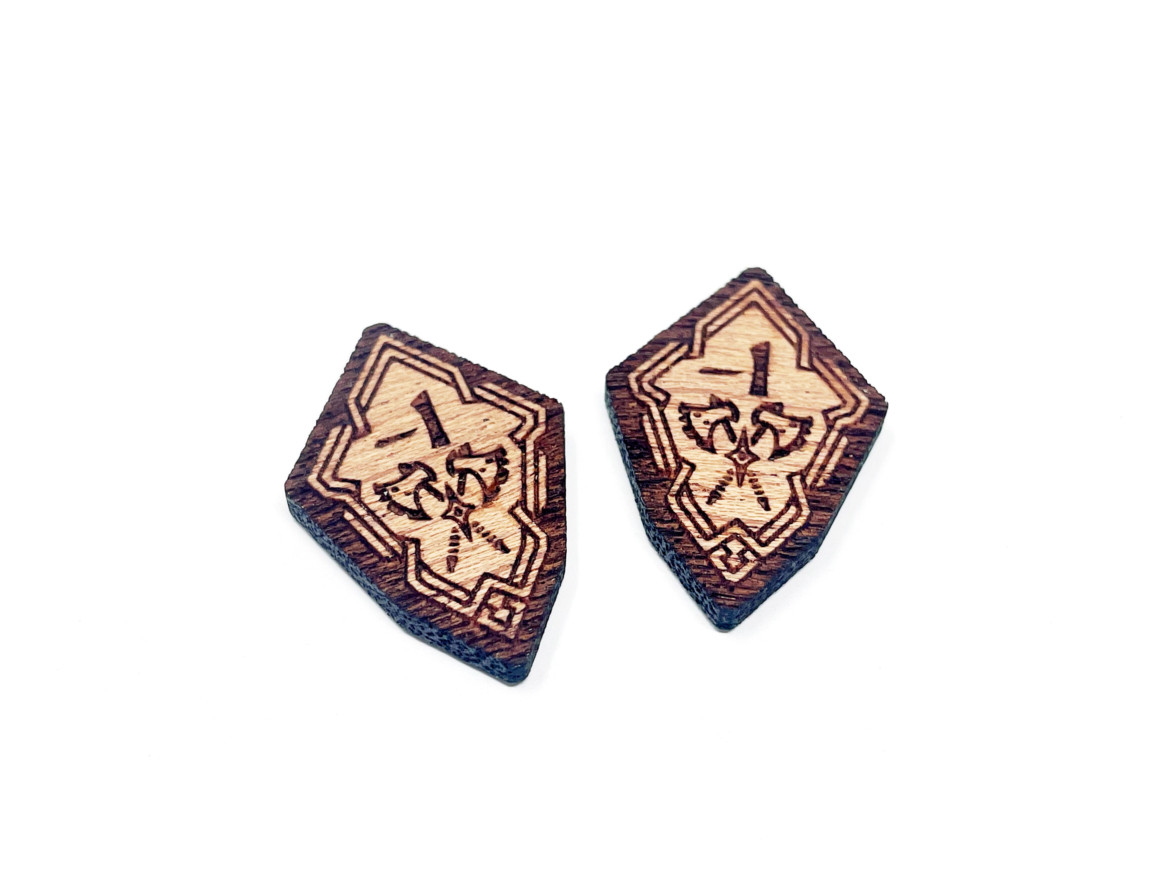2 x Attack 1/2 Negative Stat Modifier Tokens - Lord Of The Rings LCG, Solid Mahogany (double sided)