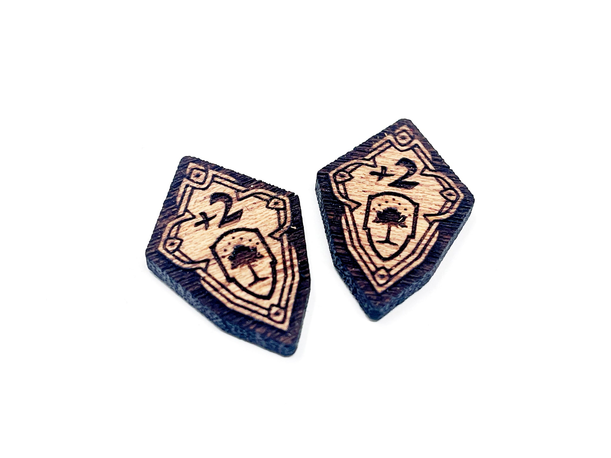 2 x Defence 1/2 Stat Boost Modifier Tokens - Lord Of The Rings LCG, Solid Mahogany (double sided)