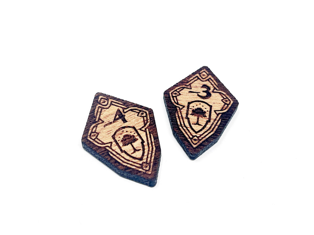 2 x Defence 3/4 Negative Stat Modifier Tokens - Lord Of The Rings LCG, Solid Mahogany (double sided)