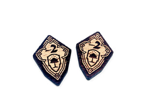 2 x Defence 1/2 Negative Stat Modifier Tokens - Lord Of The Rings LCG, Solid Mahogany (double sided)