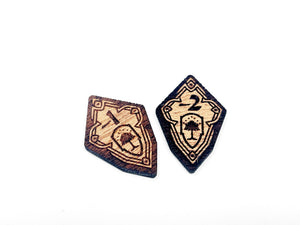 2 x Defence 1/2 Negative Stat Modifier Tokens - Lord Of The Rings LCG, Solid Mahogany (double sided)