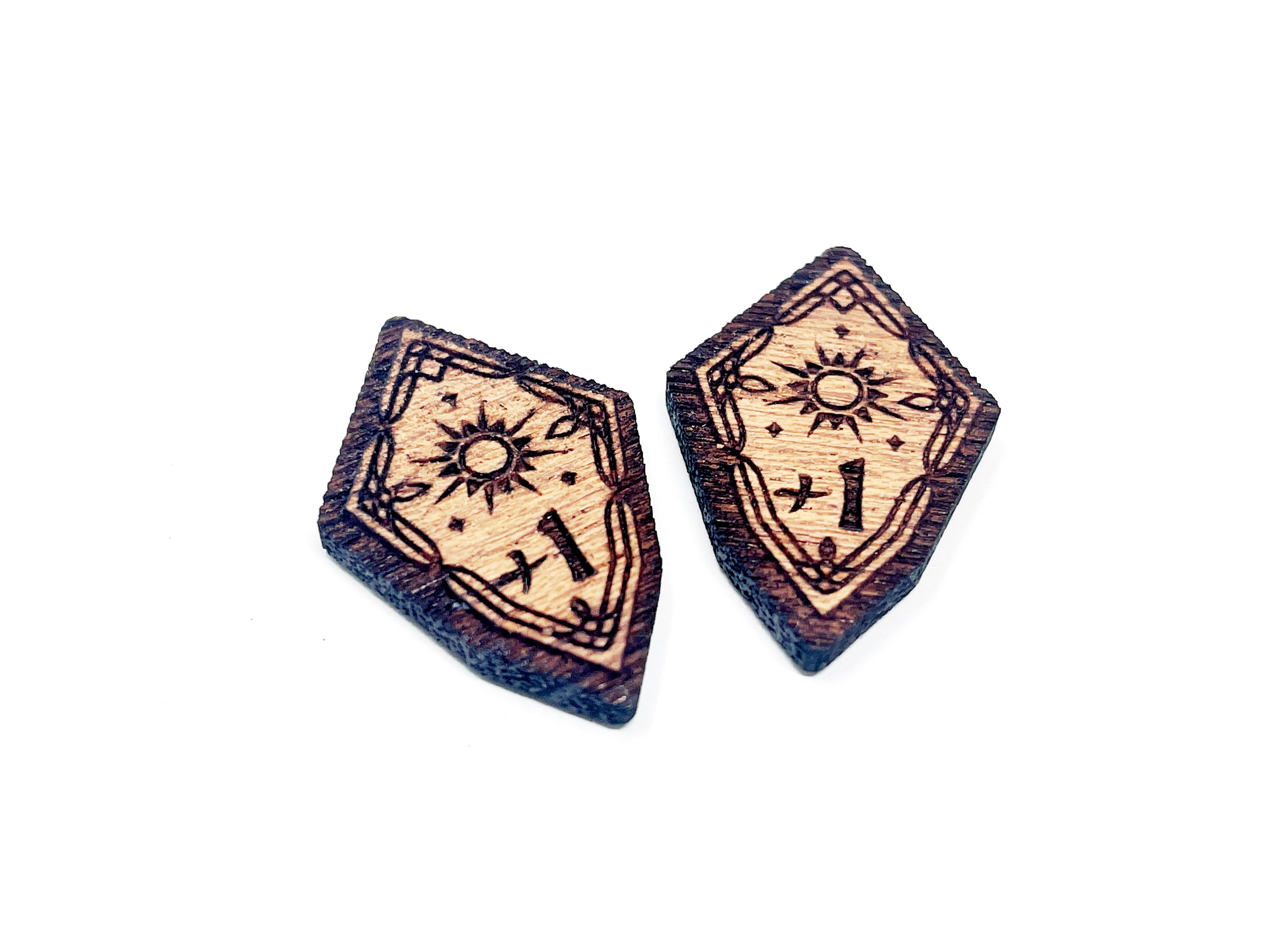 2 x Willpower 1/2 Stat Boost Modifier Tokens - Lord Of The Rings LCG, Solid Mahogany (double sided)