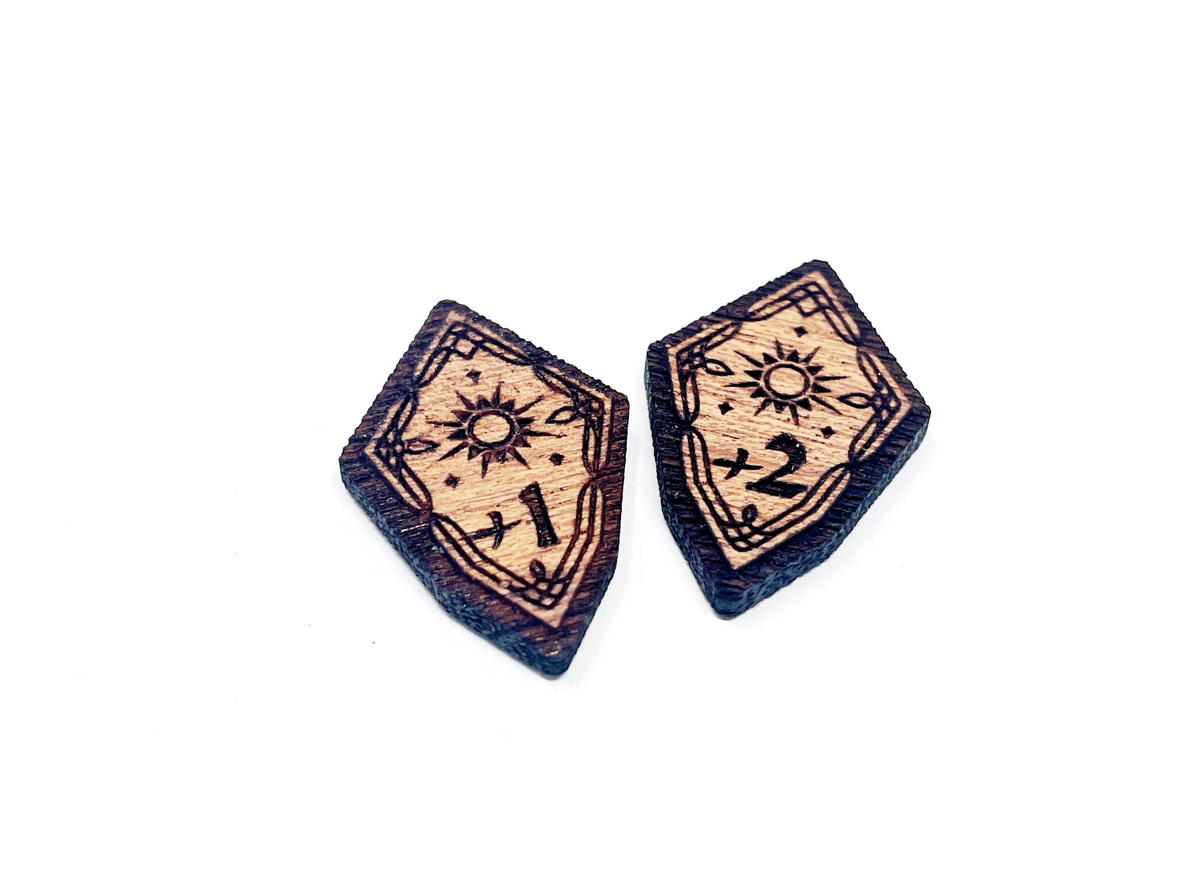 2 x Willpower 1/2 Stat Boost Modifier Tokens - Lord Of The Rings LCG, Solid Mahogany (double sided)