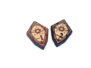 2 x Willpower 1/2 Negative Stat Modifier Tokens - Lord Of The Rings LCG, Solid Mahogany (double sided)