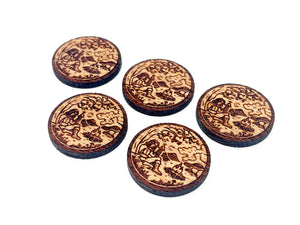 5 x Ready/Exhausted Tokens for Lord Of The Rings LCG, Solid Mahogany (double sided)