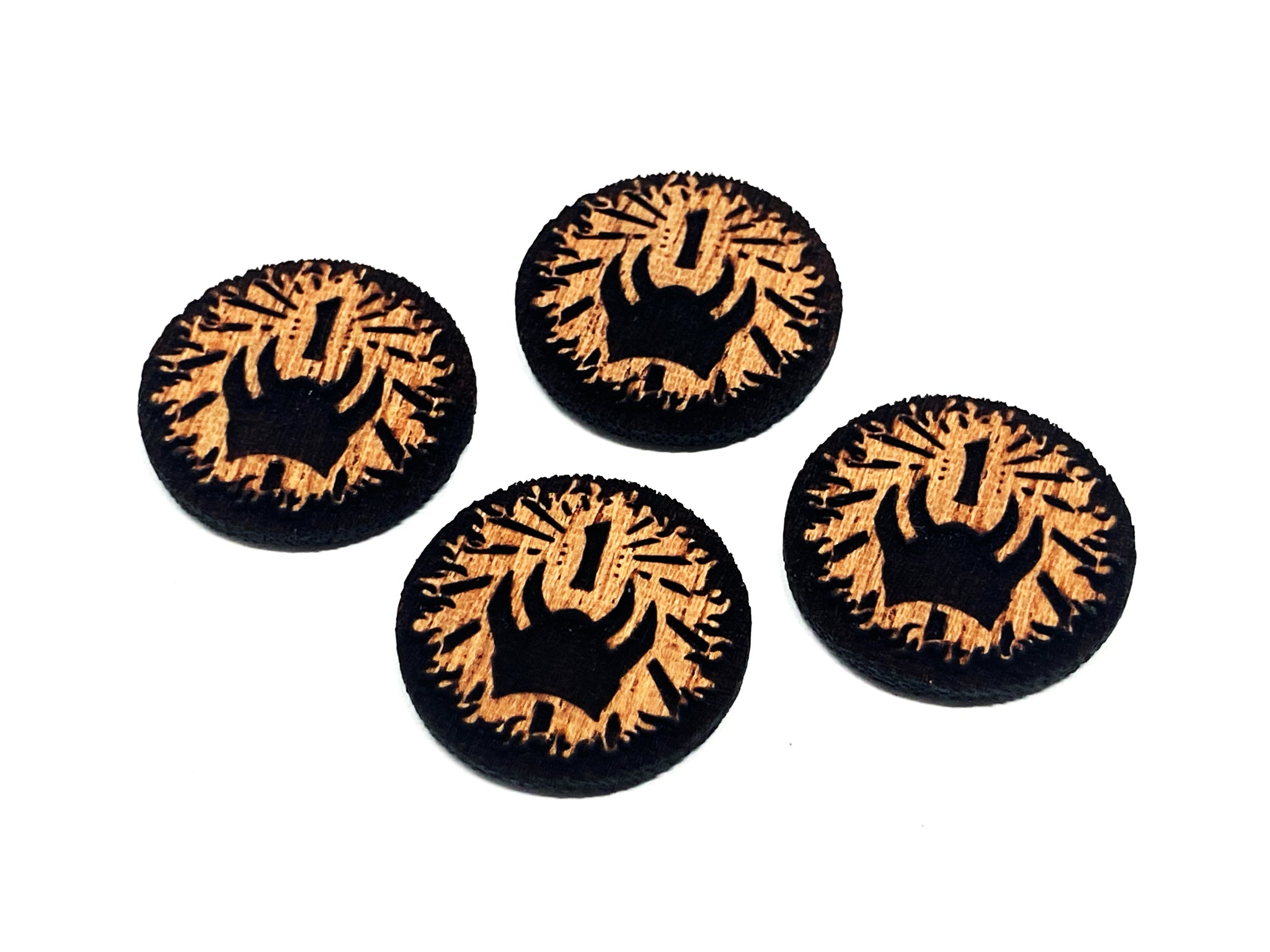 4 x Threat Modifier Tokens for Lord Of The Rings LCG, Solid Mahogany (double sided)