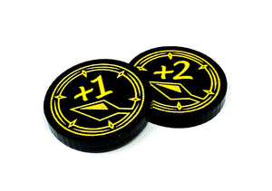 2 x +1/+2 Damage Modifier Tokens (double sided) for Flesh and Blood TCG
