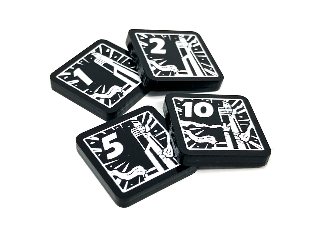 4 x Tower damage Tokens (white, double sided) for Marvel Champions LCG