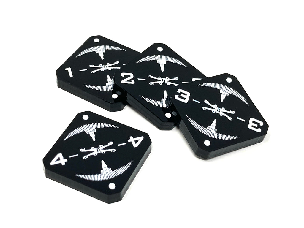 4 x Imperial Target Lock Themed Tokens (Double Sided Numbers & Aurebesh)