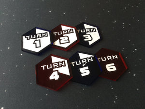 Armada compatible, 3mm 'oversized' acrylic turn/initiative tokens x 6