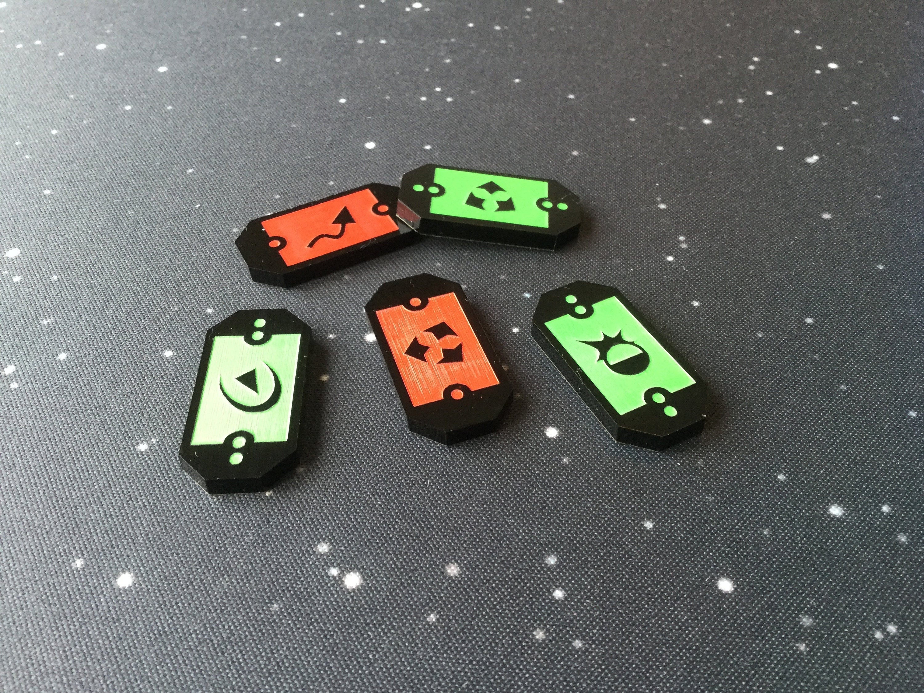 Armada compatible, 3mm double sided black acrylic defence tokens