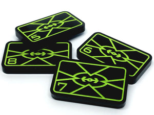 4 x Rebel Target Lock Themed Tokens (Double Sided Aurebesh & Numbers)