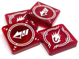 4 x Deplete / Strain (Derain) Tokens, Translucent Series, X-wing 2.0 compatible (Fan Made)