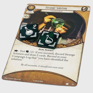2 x Strange Solution Supply tokens (double sided) for Arkham Horror LCG